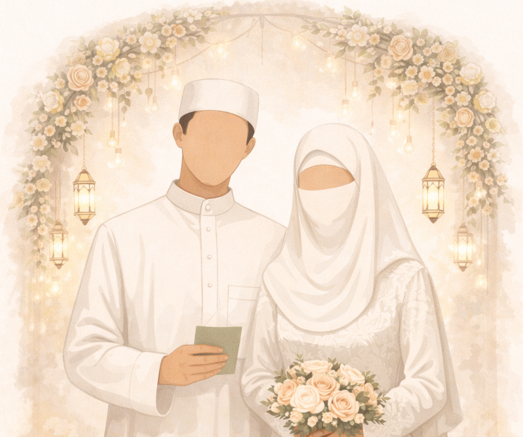 Faceless silhouettes representing a modest waleemah gathering